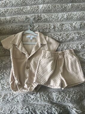 Rachel Zoe Beige Textured Button Romper